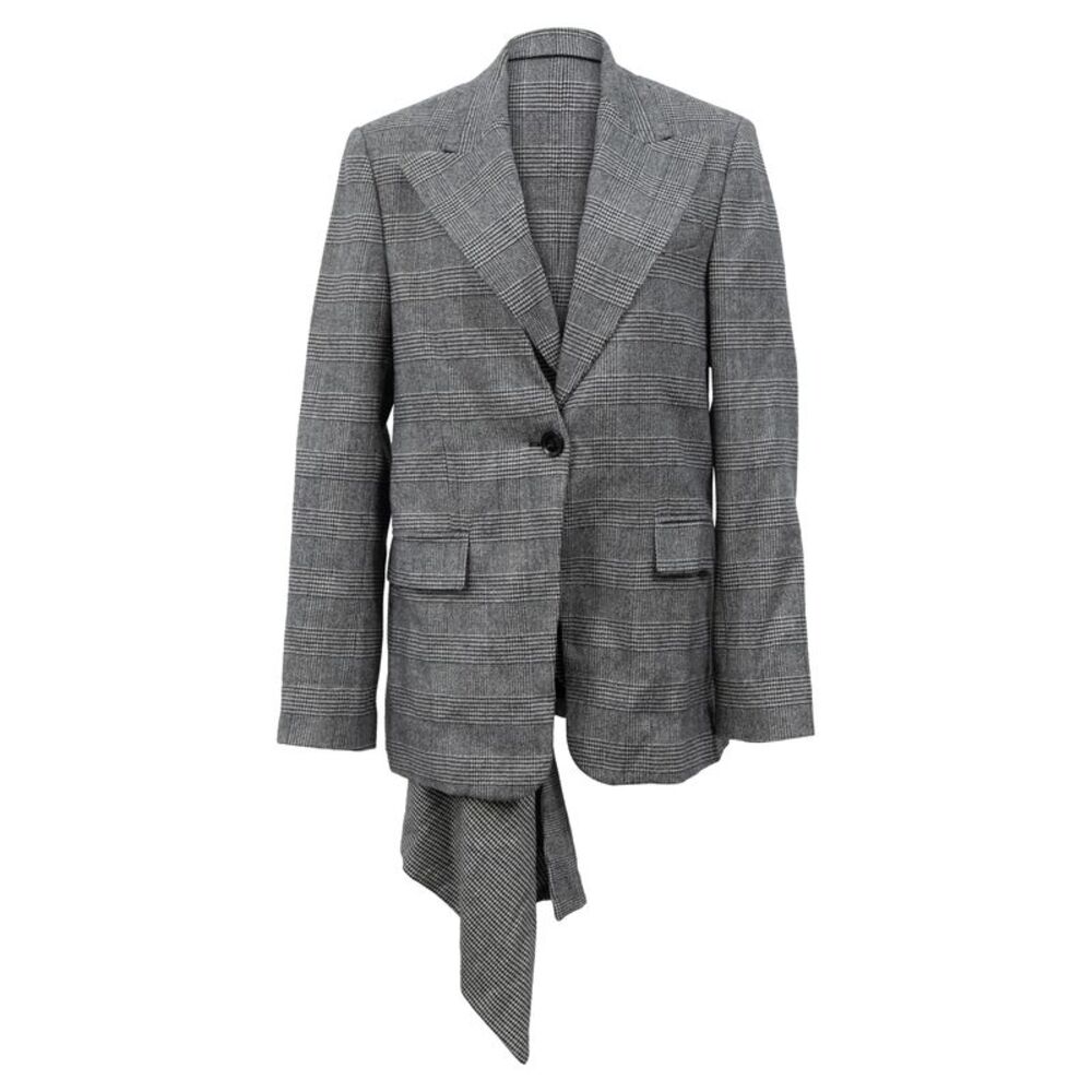 Proenza Schouler Asymmetric Draped Plaid Blazer in Grey Wool
